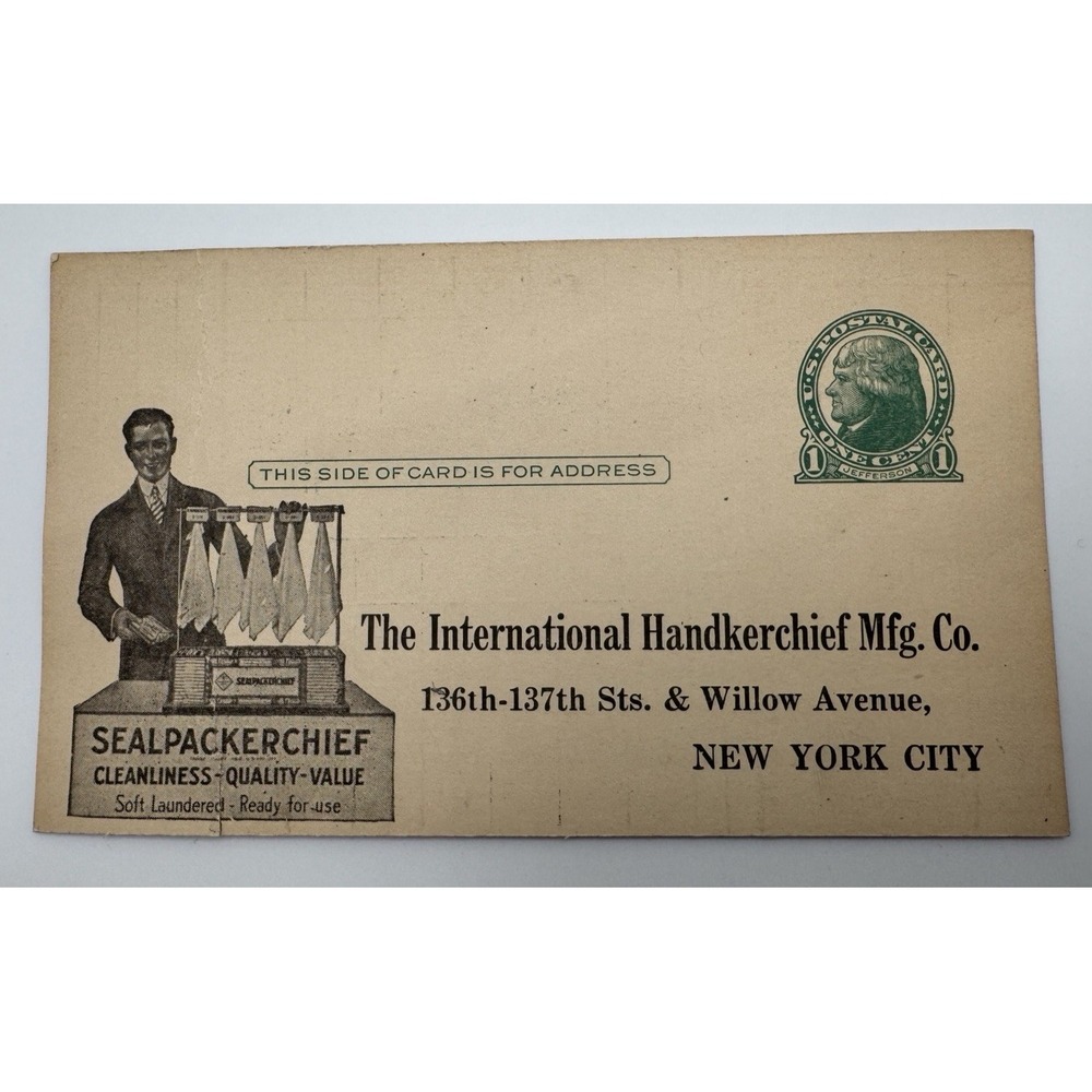 International Handkerchief Advertising Sealpackerchief NYC Antique Postal 1920s